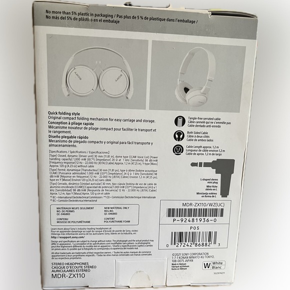 Sony Stereo Headphones Model MDR-ZX110 - Picture 2 of 3